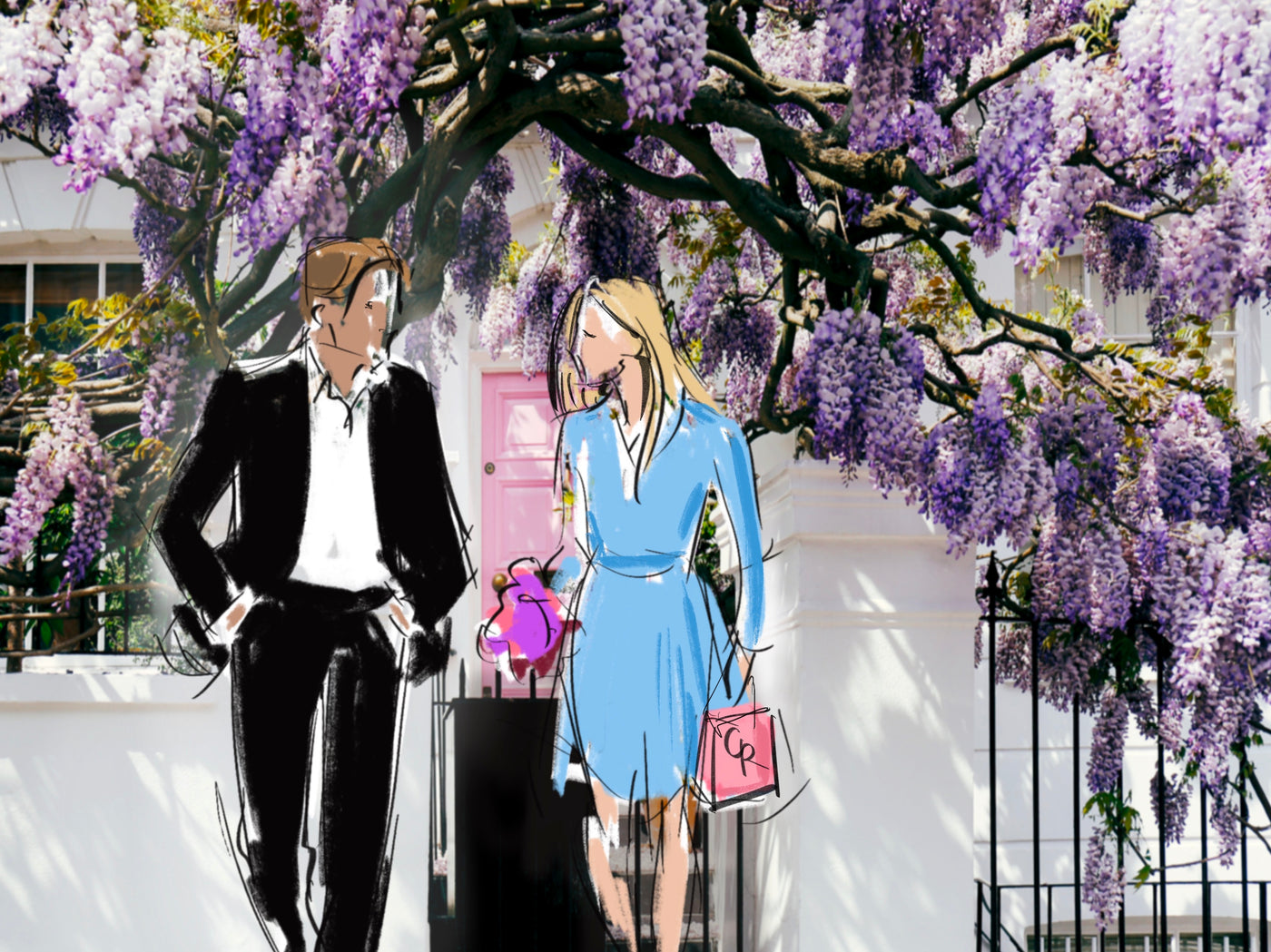 Illustration of couple leaving house